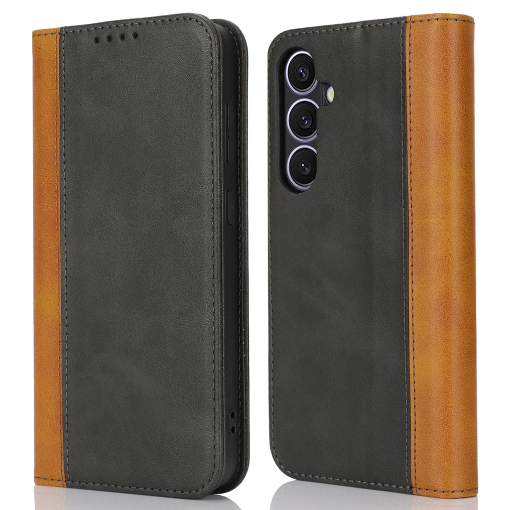 For Samsung Galaxy S24+ Case Calf Texture 3 Card Slots Color Splicing Leather Phone Cover