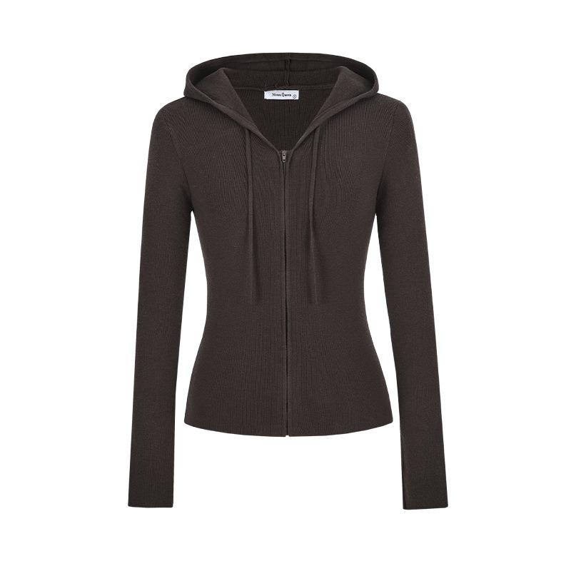 

Новый вязаный кардиган с капюшоном, женский, приталенный, тонкий, короткий топ One size fits all [recommended 80-60kg] темно-коричневого