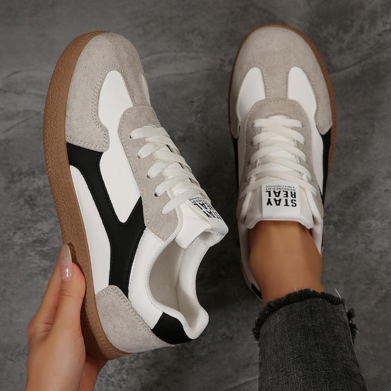 Plus Size Spring and Autumn Sneakers European and American Retro Lace-Up Casual Women's Color Block Sneakers