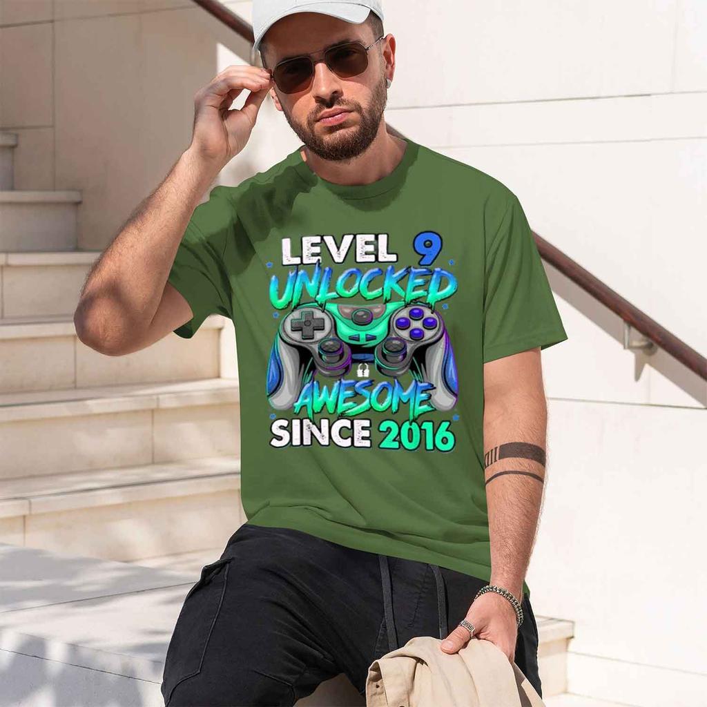 2026 New Level 9 Unlocked Awesome Since 2016 Tee Funny Gaming Graphic Tshirt 9th Birthday Gift For Gamers
