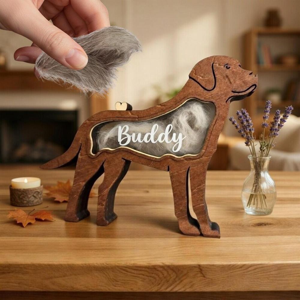 Personalized Wooden Pet Fur Keepsake Shadow Box Custom for Pet Hair Teeth Paw Print Warm Souvenir Gift for Pet Lovers Home Decor