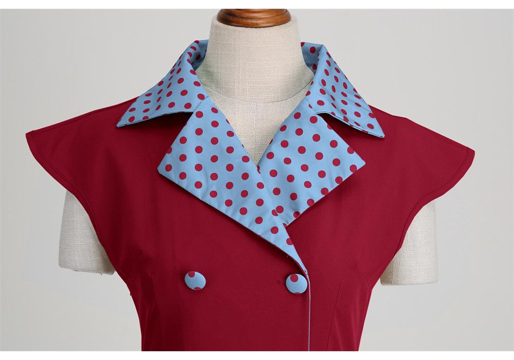 2023 Elegant Polka Dot Lapel Dress with Slimming Wide Hem and Belt