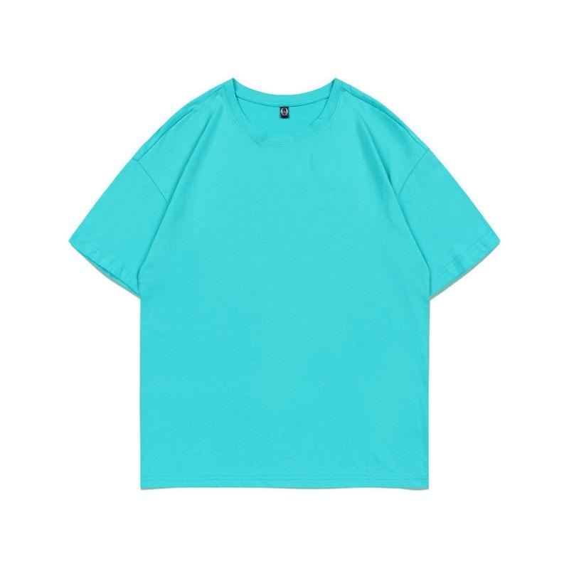 Summer new 200g pure cotton small shoulder youth campus sports and leisure loose solid color round neck short sleeves