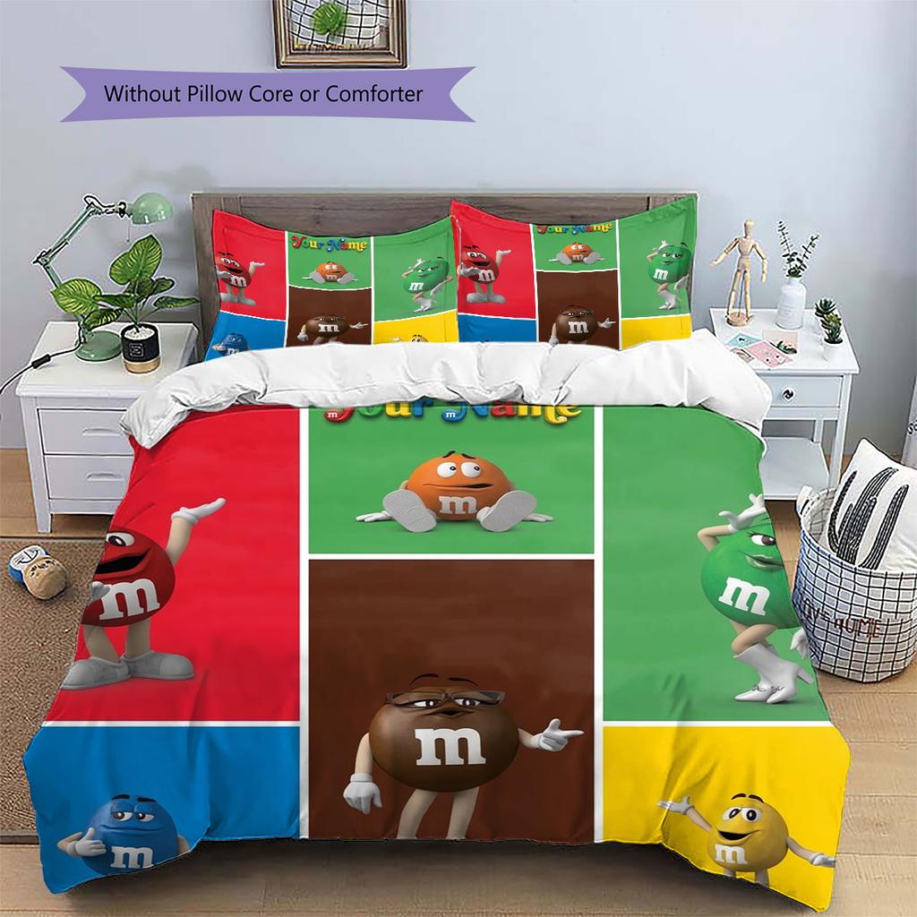Pościel z wzorem imion M&M's, Zestaw kołdry Pokrowiec na kołdrę Poszewka na poduszkę Domowy prezent urodzinowy(1 * poszwa na kołdrę + 2 * poszewki na poduszki, bez rdzenia)