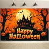 1Pcs Halloween Themed Pumpkin Castle Banner Background Cloth Orange Sky Horror Atmosphere Home Decor Halloween Party Supplies