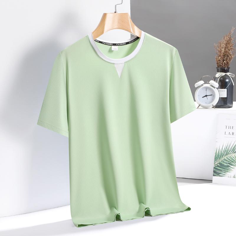 T-shirt Estiva Larga a Maniche Corte Monocolore da Uomo, T-shirt in Seta Ghiacciata