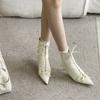2025 Autumn New European and American Pointed Head Thin Heel High Heel Temperament French Fashion Sexy Lace-up Women's Short Boots