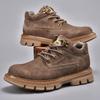 Men's Yellow Leather Toe Cap Pigskin Short Boots - Casual Velvet-Lined Warm Autumn/Winter Style
