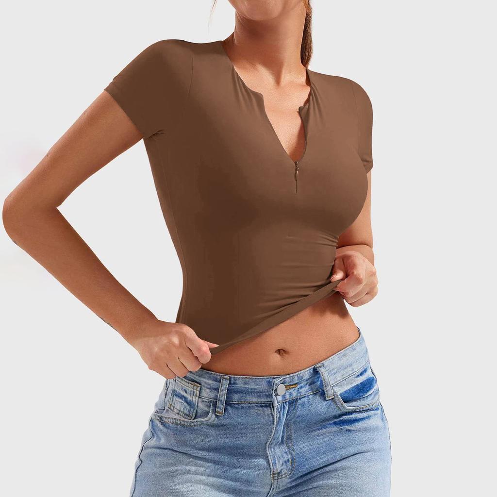 Women's Slim-fit Fashion Yoga Half-zip Short-sleeved Top