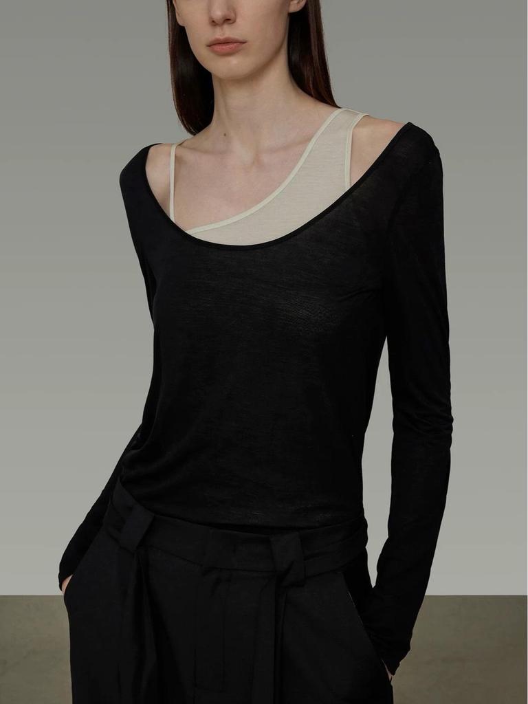 UNSPOKE Women's 2025 Autumn Asymmetric Slimming Knit Top - High-End Two-Piece