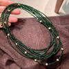 Emerald Crystal Beaded Sweater Chain: Retro Layered Choker Necklace for Women