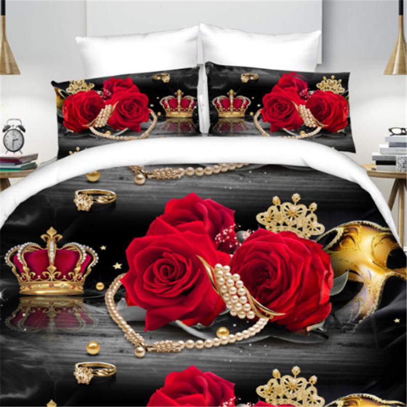 Fashion Home Decor 3D Duvet Cover Pillowcase Quilt Bedding Set Queen King Pretty Rose Flower