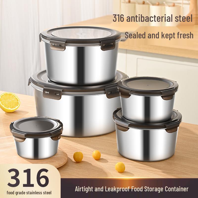 

Ланч-бокс из пищевой нержавеющей стали 316: Герметичный круглый контейнер с крышкой для офиса, лапши быстрого приготовления и супа. 400ml + 600ml Round Container Set [1 set]