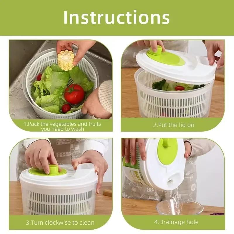 Vegetables Salad Spinner Lettuce Leaf Vegetable Dehydrator Greens Washer Drainer Dryer Crisper Strainer For Washing Drying Leafy