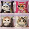 Art Cat Cute Cushion Cover Plush Fabric Soft Double-Sided Printed Sofa Warm Winter Home Child Gift Pillow Case