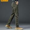 Men's High-End Military Green Corduroy Casual Trousers - Straight, Loose Fit for Autumn/Spring 