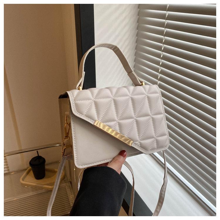 Ladies Diamond Grid Embroidery Thread Small Square Tote Bag, Women's Single Shoulder Crossbody Bag, Texture Popular Handbag