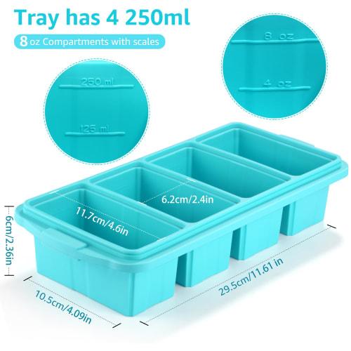 Ztomine Silicone Freezer Tray with Lid - Silicone Freezer Food Mold - Large Ice Cube Tray Silicone Freezer Containers for Freezing and Preserving Soup