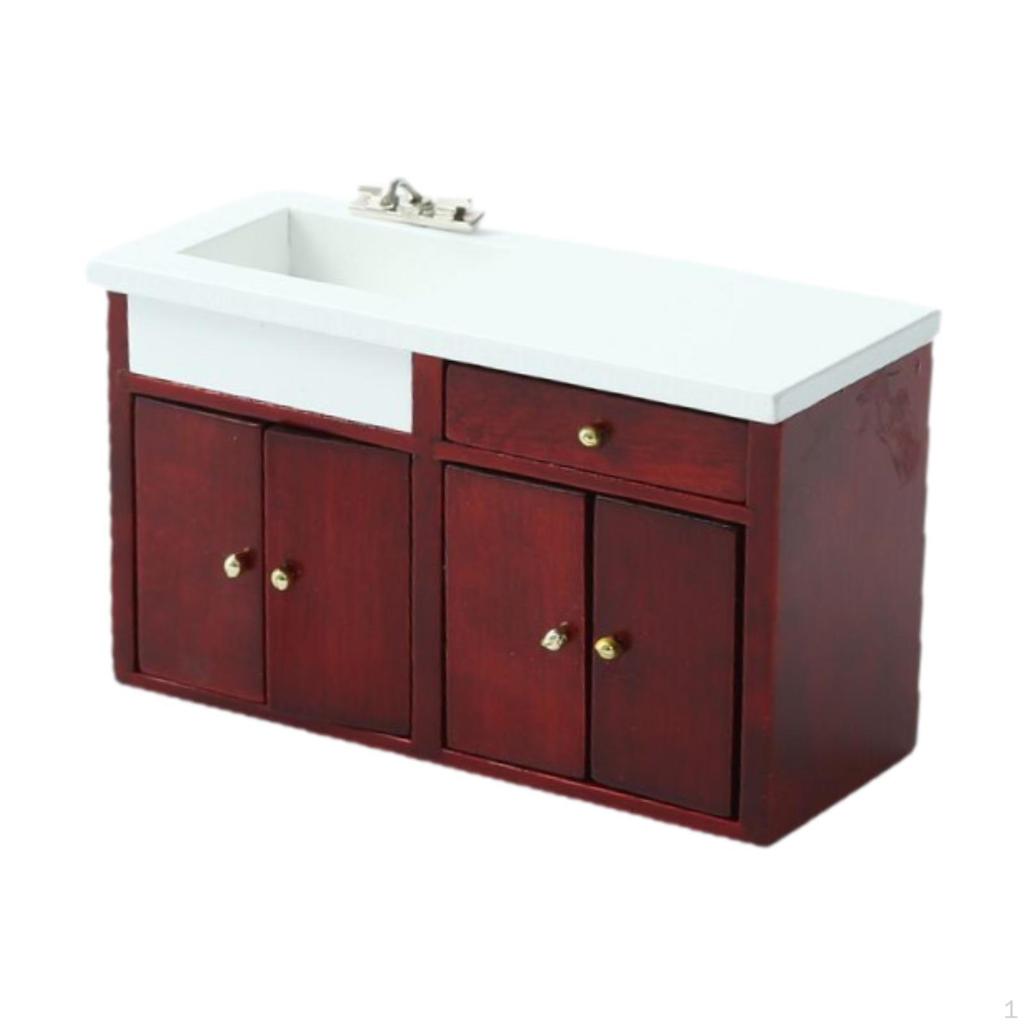 1:12 Scale Dollhouse Miniature Cabinet with Sink and Drawer Pretend Play Toys