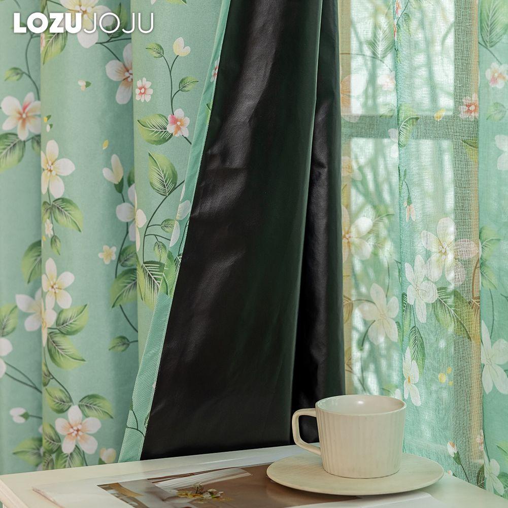 1PC LOZUJOJU Rural Style Summer Green Flower Printed Curtainsh Full Blackout Curtains for Bedroom Living Room Balcony Window for Home Decor