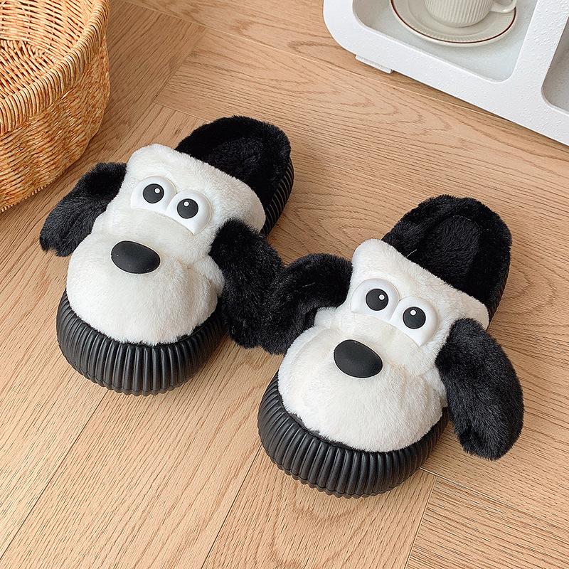 Dámské roztomilé kreslené plyšové pantofle - Teplé a hřejivé bavlněné zimní domácí pantofle na pult pro dívky, sladké silné dno, plyšové ležérní vnitřní boty