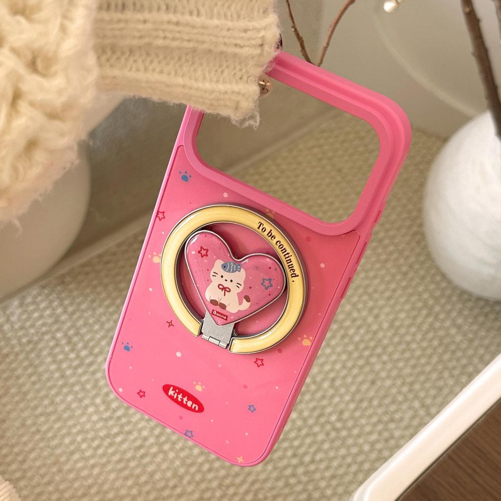 Adorable Kitten Heart-Shaped Stand Phone Case for iPhone 16, iPhone 17, iPhone 17 Pro Max