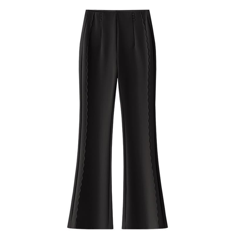 Women's Black Flared Pants - High-End Casual Draping for Spring 2025