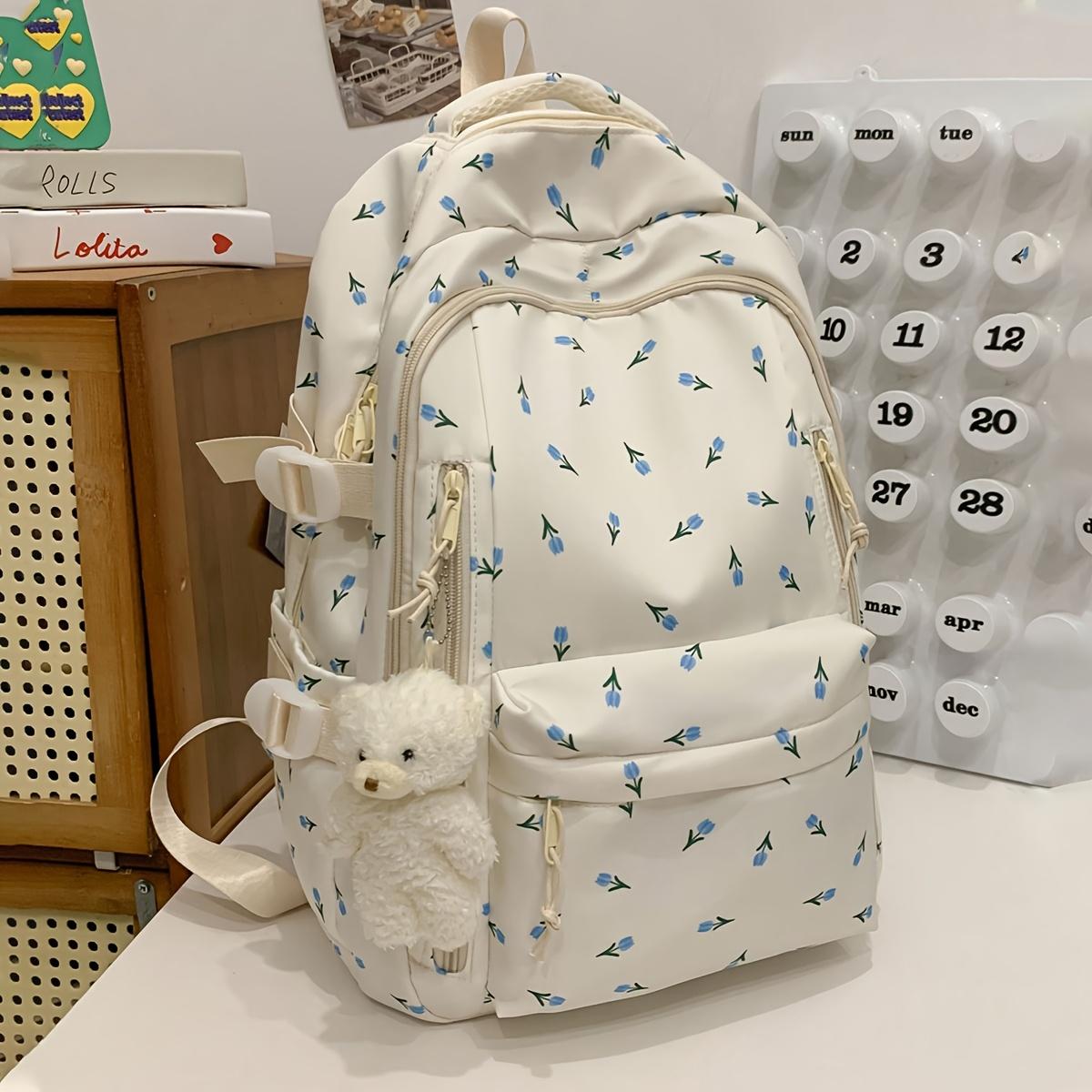 Sac à dos en nylon à imprimé floral style japonais - Sac d'école pour le collège pour filles - Sac à dos léger de voyage pour femmes 43X30X18CM