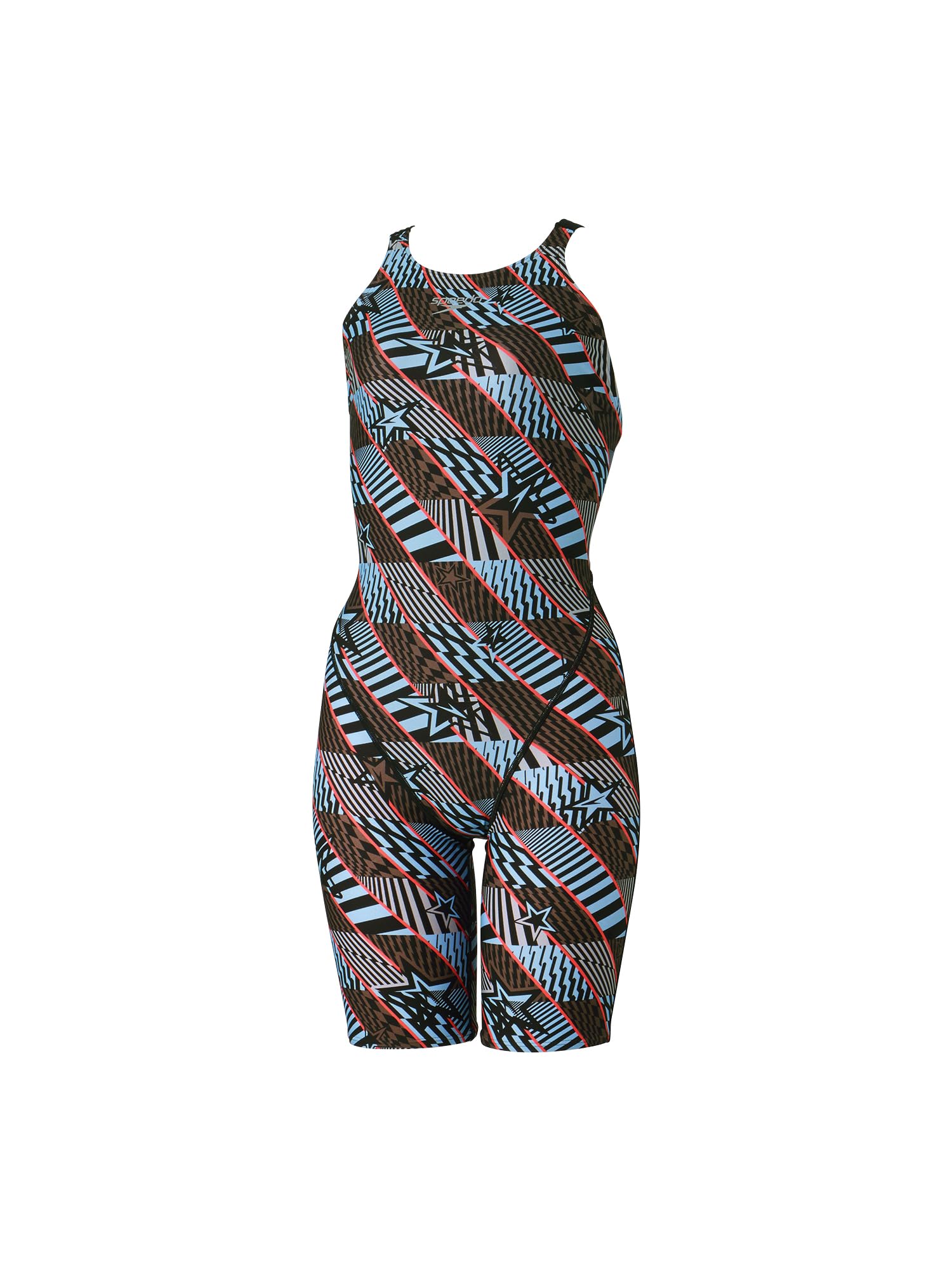

Competitive Swimming Training Swimsuit Boone Geometric Turns Mini Open Back Kneeskin STW12404 M [Speed] Black/Blue
