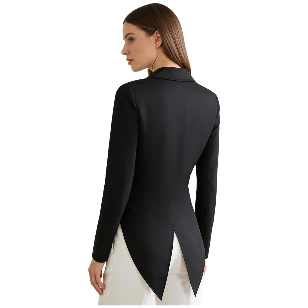 S-XL Donna Giacca Vintage Frac Revers a Punta Scollo a V Apertura Frontale Manica Lunga Giacca da Smoking Capospalla per Cocktail Cameriere Cosplay