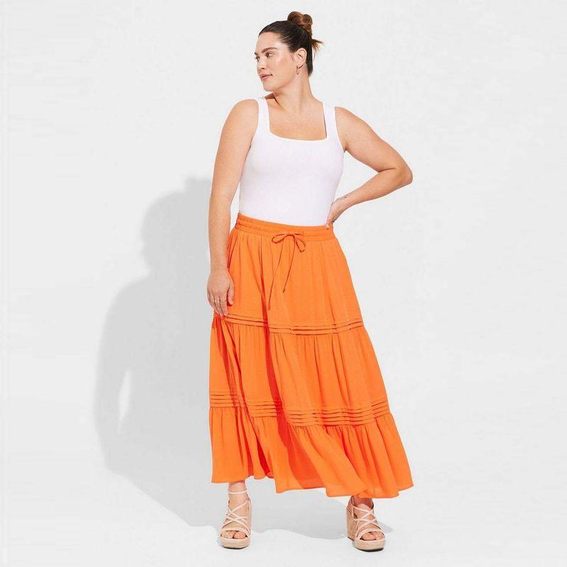 

100.00kg Export Plus size women clothing Fat M Retro High Waist Floral Skirt Female Summer Temperament Slimming A Word Long dress B14 Orange Red 0