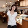 Korean White Small Flying Sleeve T-shirt Summer New Design Sense Niche Lace-up Foreign Style Versatile Top Women's Trend