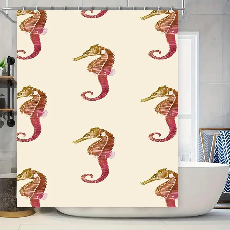 Шторка для душа с узором Морской конек, Коврик для ванной, Водонепроницаемая ткань, Набор аксессуаров для ванной W90xH180cm