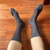 Mens Thin Dress Socks Silk Sheer Business Socks Contrast Color Ribbed Striped Pattern Middle Calf Socks for Formal Event