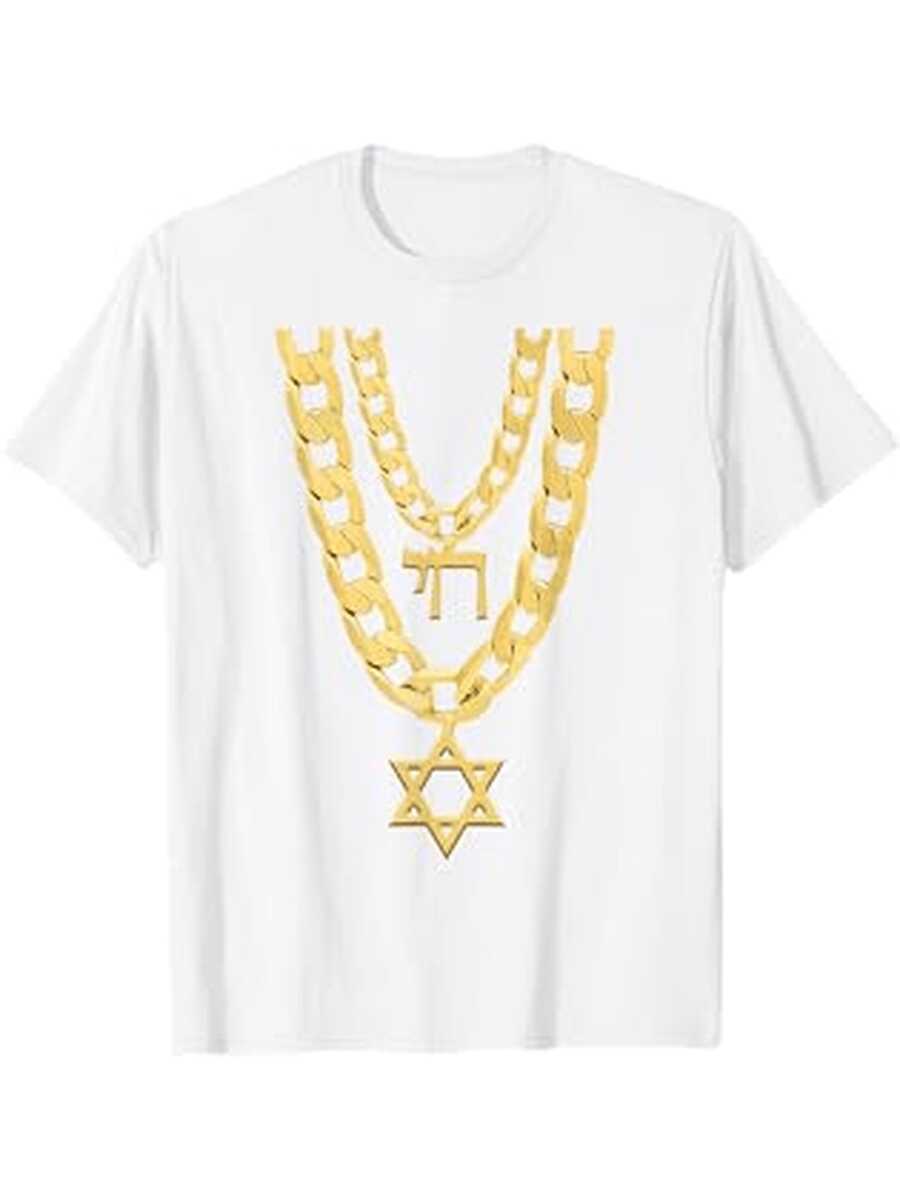 UnisexS Festival TShirt Black With Golden Star Of David Lettering Casual Short Sleeve Round Neck S