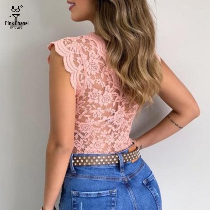 2023 Krajkové tričko s V výstřihem a průhlednými partiemi - Sexy top (B3067)