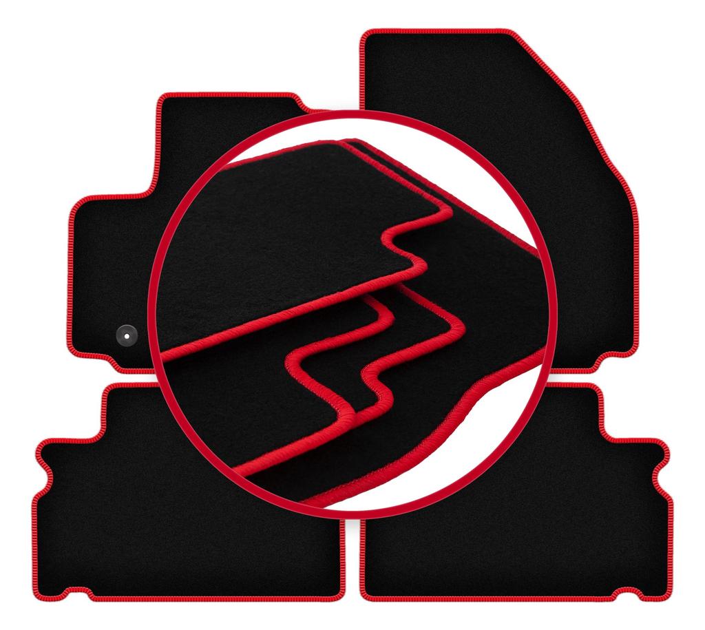 Velours-Fußmatten mit rotem Rand für: Ford S-MAX MK1 Minivan (2006-2011)