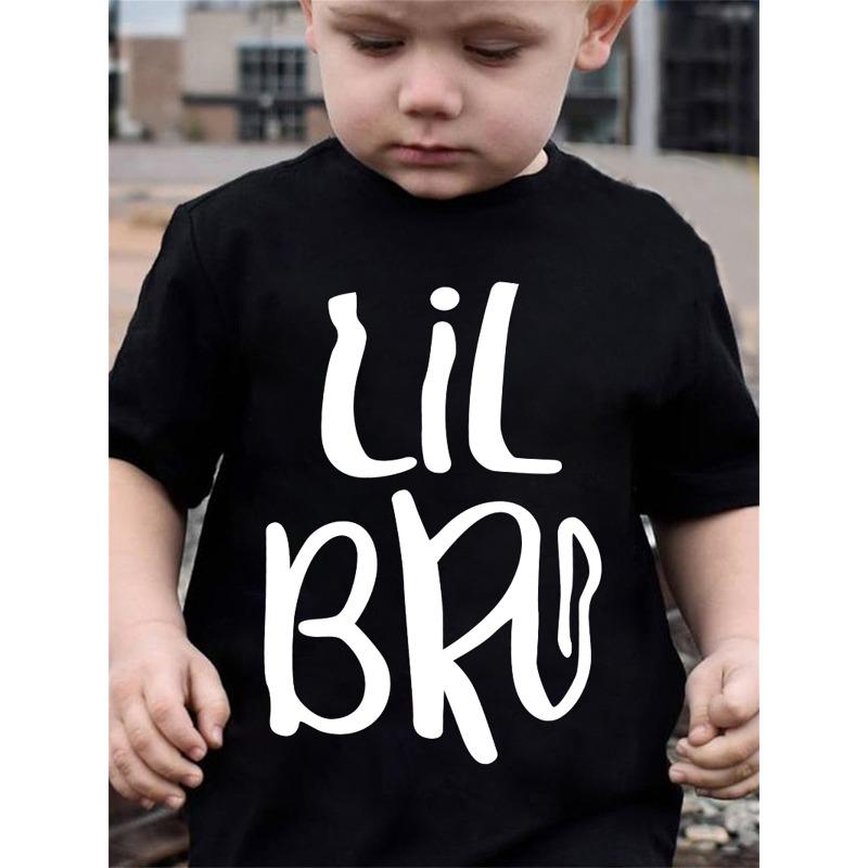 European sizes Summer Boys  Fashion Short Sleeve Lil Bro Letter Print Outdoor Casual Top 98cm чёрный