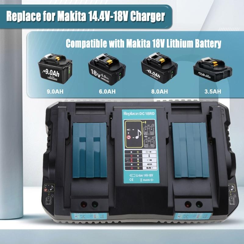 Dual Battery Charger 4A for 14.4V 18V BL1860 BL1840 BL1850 BL1845 DC18RA BL1415 BL1430 BL1830 DC18RC DC18RD
