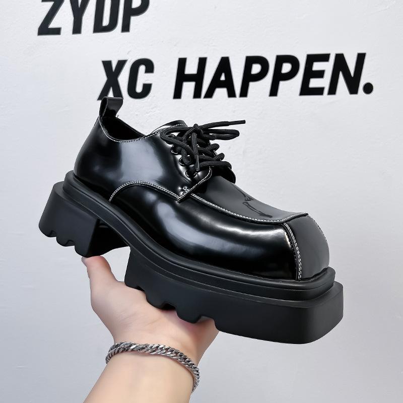 

Platform Derby shoes men s 2025 new square head leather shoes inner height increase casual shoes niche trendy brand men s shoes 3132-A 38 чёрный