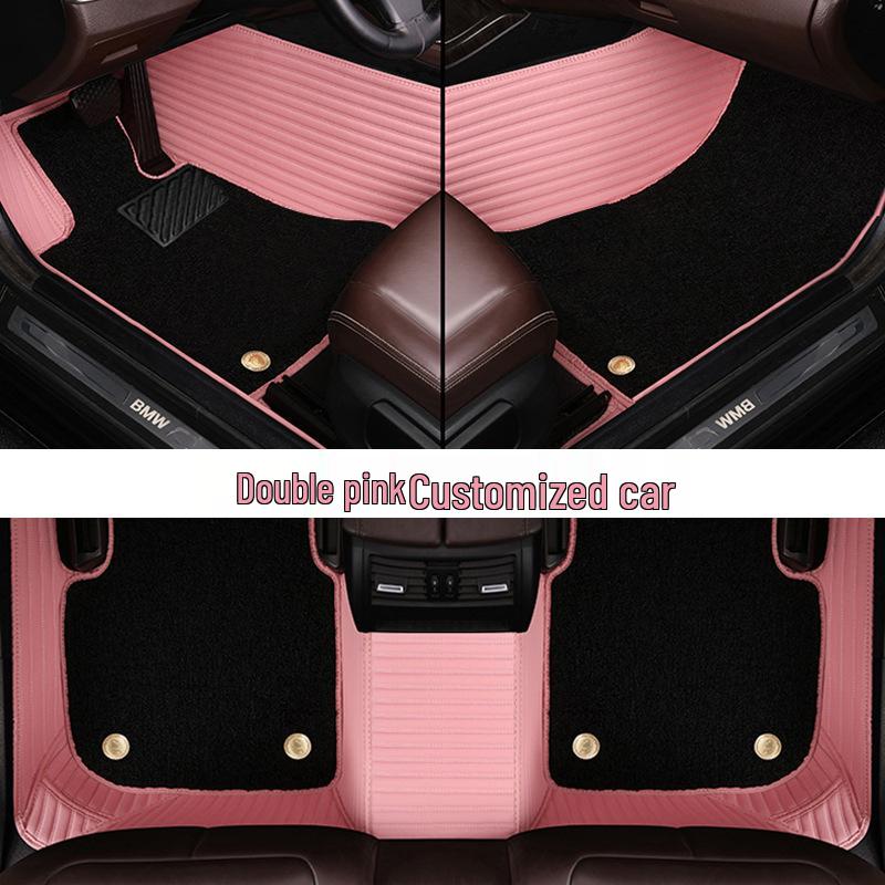 Custom Leather Car Floor Mats for Women - Cartoon Design, Double-Layer, Full Coverage