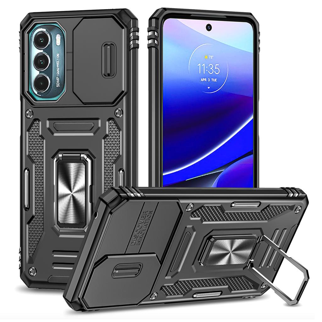 For Motorola Moto G Stylus 4G (2022) Armor Series Drop-proof PC+TPU Phone Case Kickstand Back Cover with Slide Camera Lid