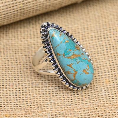 Blue Copper Turquoise Gemstone Handmade Solid 925 Sterling Silver Ring Jewelry