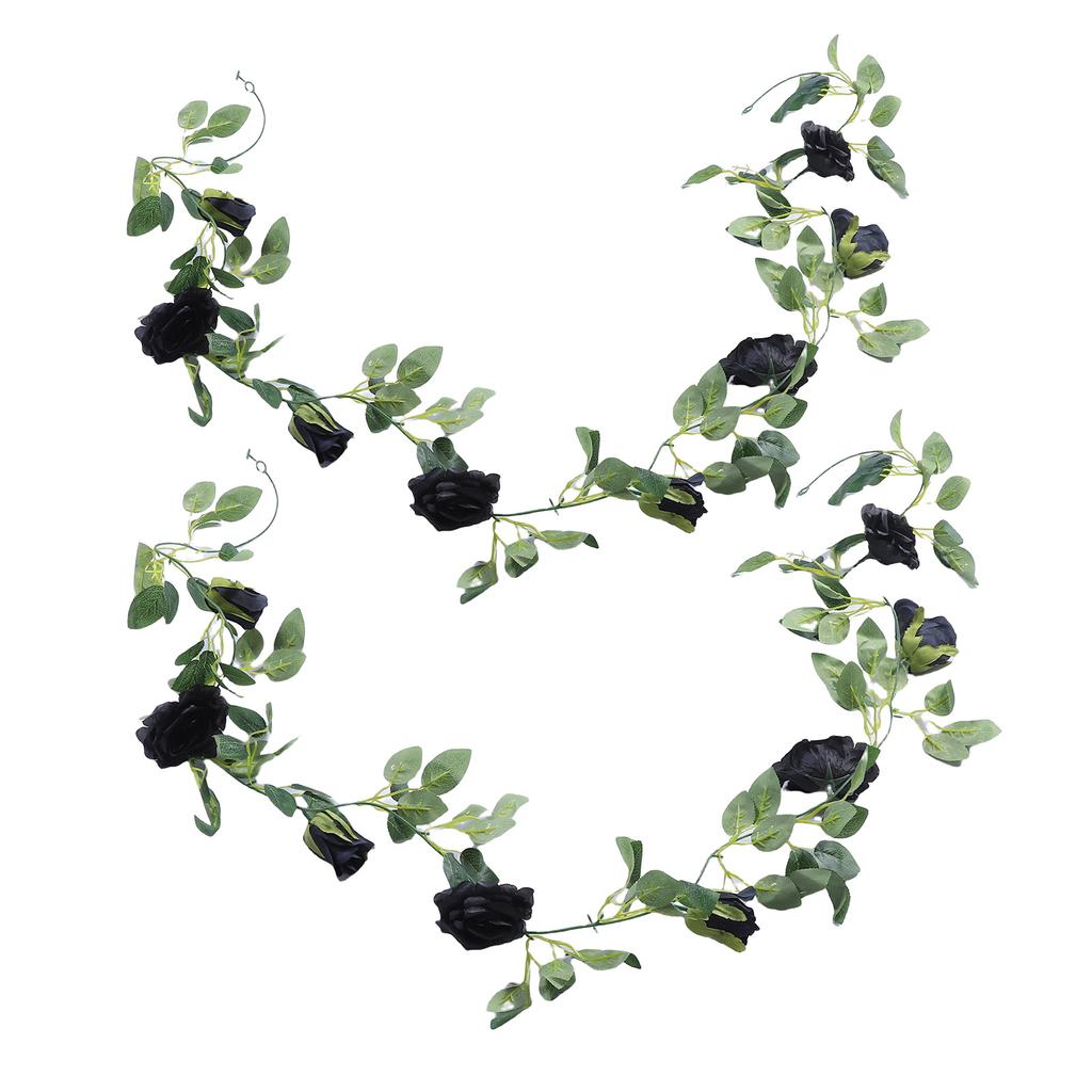 2pcs Artificial Black Rose Vine 78.7in Unique Faux Rose Vine Garland for Wedding Holiday Wall Decoration