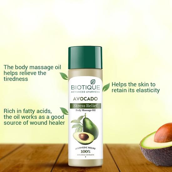 Biotique Cado Stress Relief Avocado Stress Relief Body Massage Oil | Heals and Hydrates Dry Skin | 200ml
