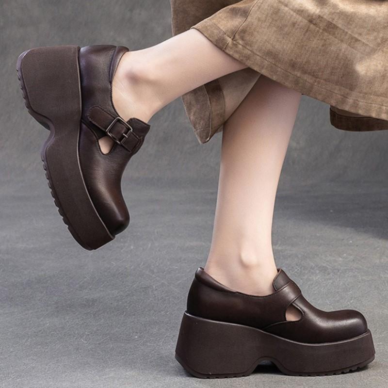 GKTINOO Genuine Leather Square Toe Women's Shoes 2025 Spring New Pumps Simple Thick Sole Casual Comfortable Platform Shoes