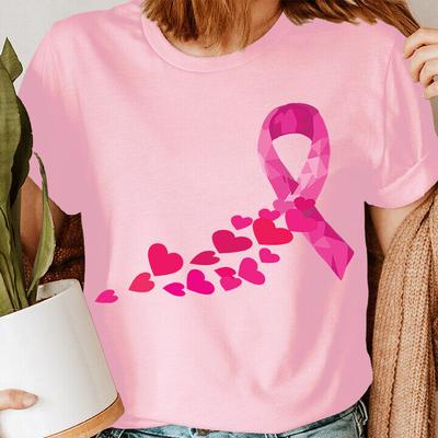Pink Ribbon Hearts Breast Cancer Awareness October 2023 Womens T-Shirt BC