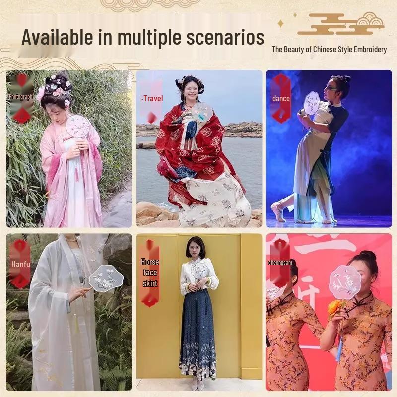 Kinder Hanfu Rundfächer im antiken Stil - Suzhou-Stickerei für Sommertanz und Cheongsam