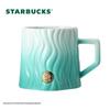 Starbucks Green Striped Embossed Badge Ceramic Mug 440ml