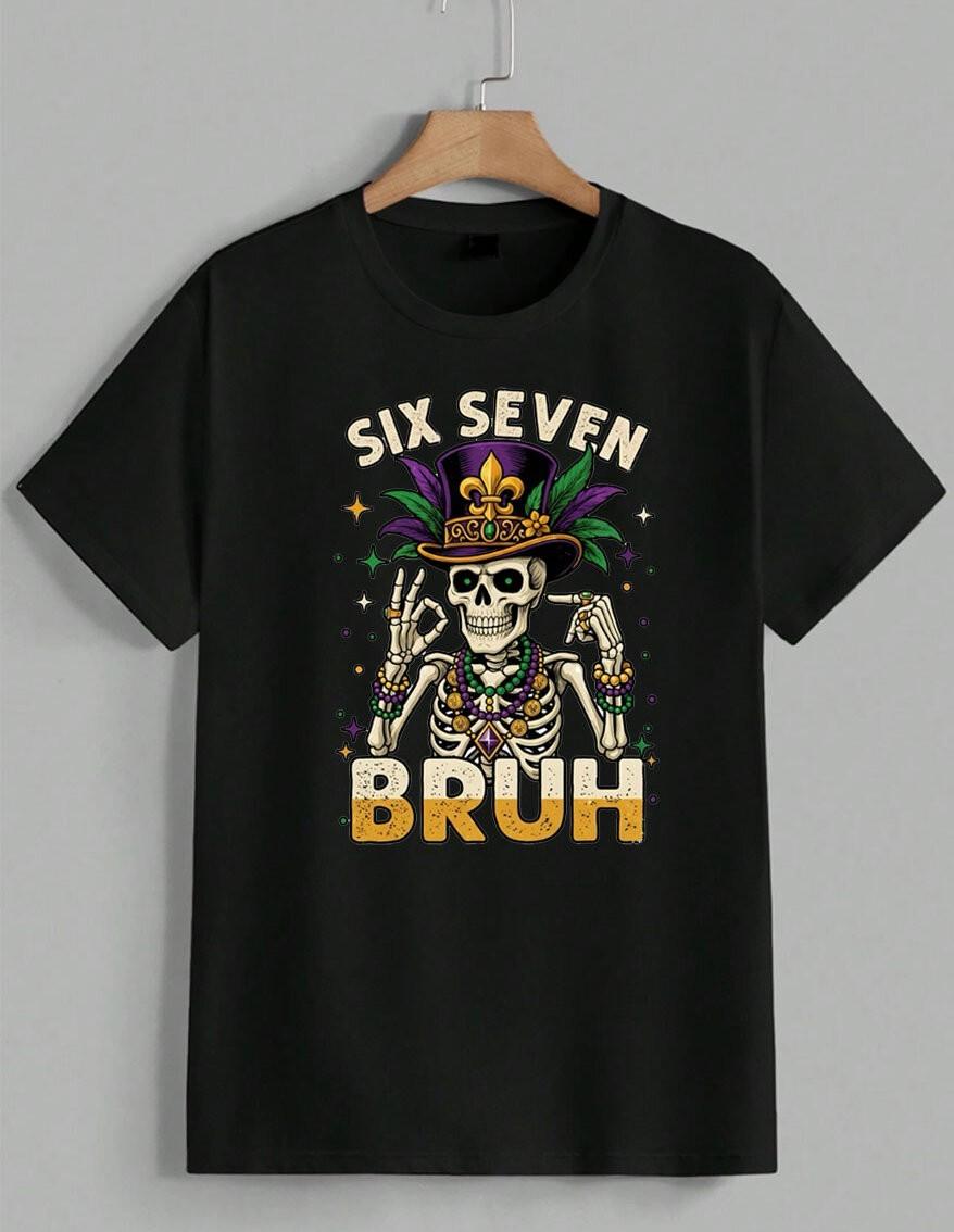 Mardi Gras Skull Hat Voodoo Skeleton Graphic T-Shirt New Orleans Party Unisex S